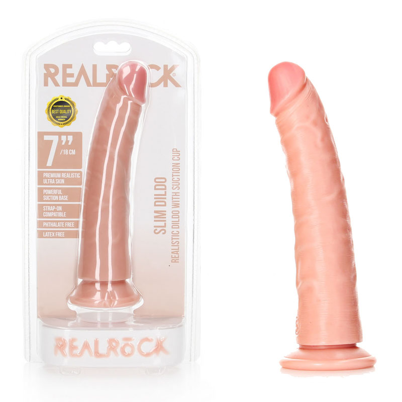 Realrock Realistic 7'' Slim Dildo with Suction Cup - Flesh